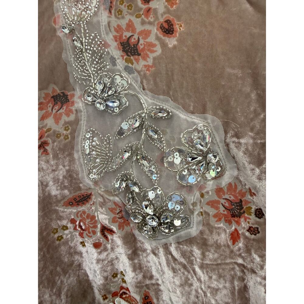 POL Velvet Floral Lace Beaded Sequin Crystal Romantic Boho Button Front Top Sz L - Picture 14 of 15